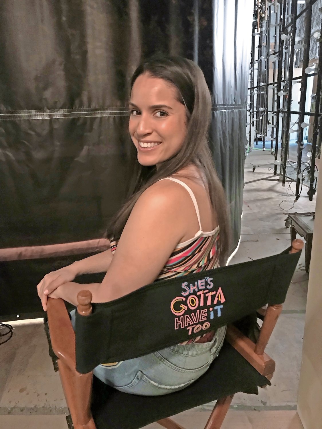 Gina Naomi Baez, a Rockville Centre native, on the set of Spike Lee’s “She’s Gotta Have It,” a Netflix series she played a recurring role in.