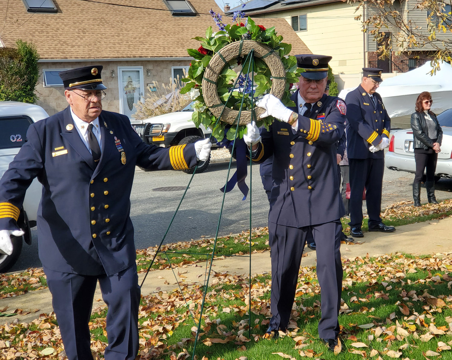 Members of the Seaford Fire Department presented a wreath during the service.
