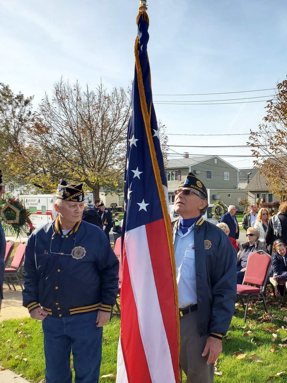 The American flag was erected near the front lawn for the Veterans Day ceremony.