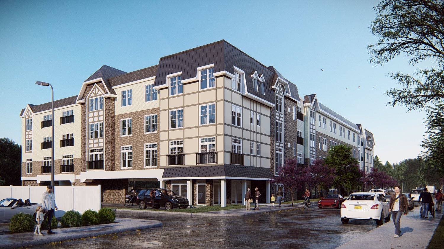 On Monday, The Lynbrook village board approved a developer’s plan to build luxury rental apartments at the site of the Lynbrook Motor Inn. Above, a rendering of the proposed complex.