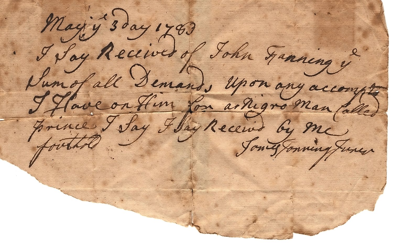 A receipt for the sale of a slave on Long Island in 1783