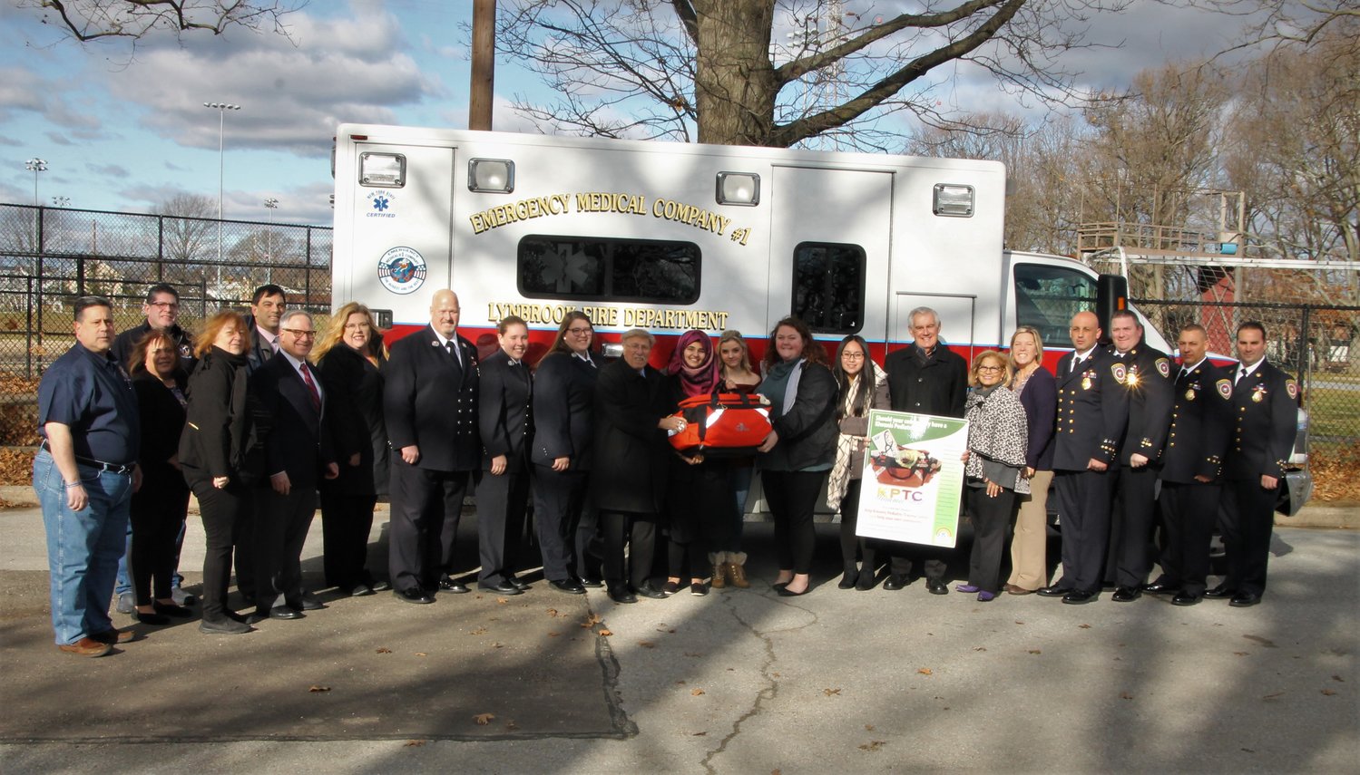 The Lynbrook Kiwanis Club’s Circle K representatives recently donated an emergency kit to the Lynbrook Fire Department.