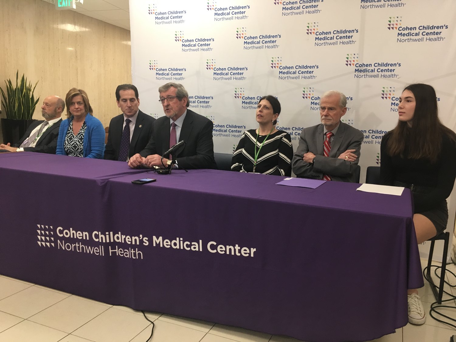 Michael Dowling, president and chief executive of Northwell Health, center, spoke at the opening of the Behavioral Health Center