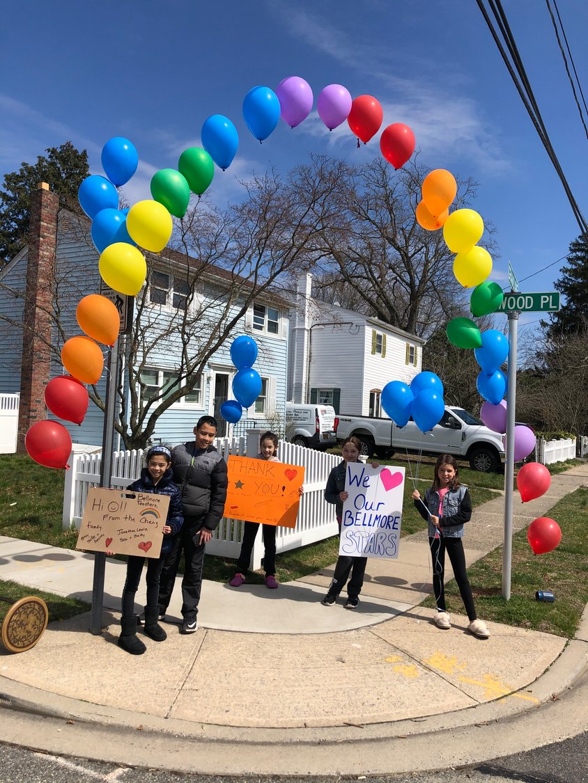 The Cerverizzo created a balloon arch to fly in the sky, welcoming teachers who drove through south Bellmore on March 22 to say hi to their students who are learning from home due to the coronavirus outbreak.