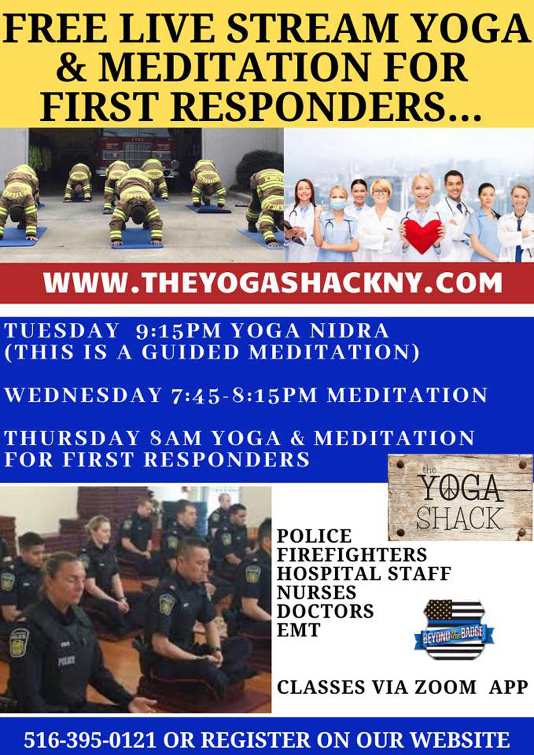 An official flyer for one of Beyond the Badge’s free yoga class offers.