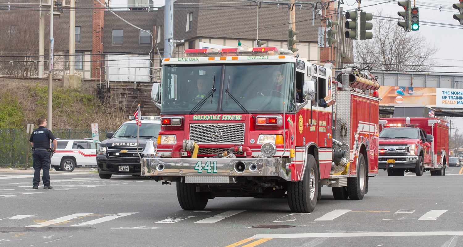 Trucks from the Rockville Centre Fire Department participated in the caravan of appreciation at Mount Sinai South Nassau.