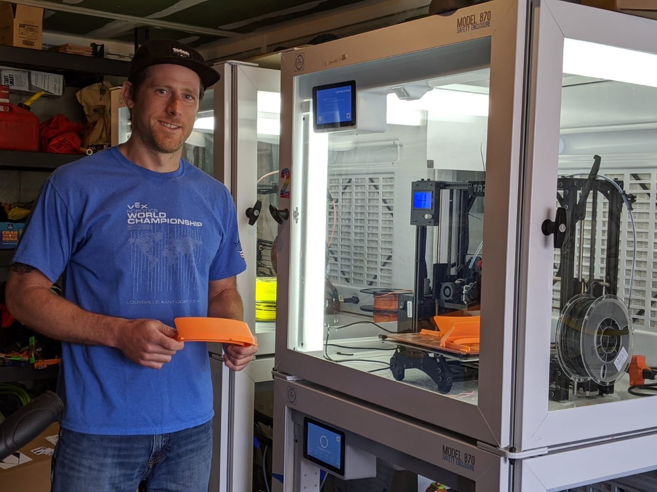 Dan LaManna, a tech ed teacher at South Side Middle School, is using the school’s 3D printers in his home to make face shields for hospital workers