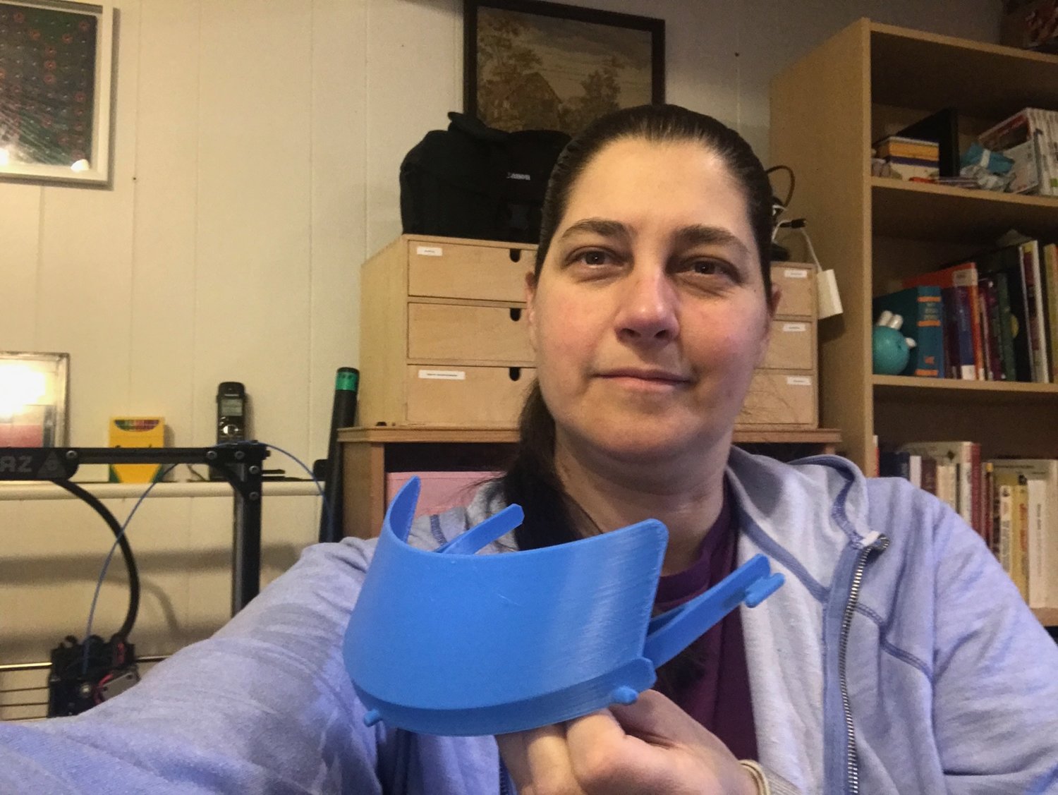 Lynn Voltaggio, a tech ed teacher in the district, is also making face shields in her home with the schools’ 3D printers.