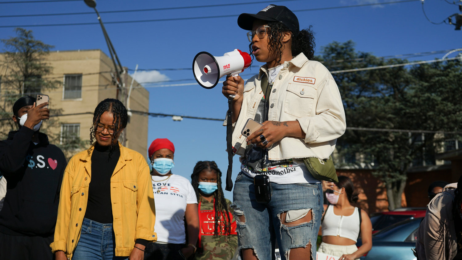 Valley Streamer Christine Rivera, left, and Elmont resident Goldie Harrison, center, organized Monday's protest.