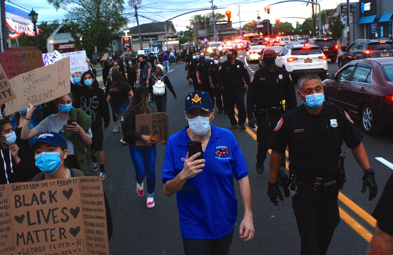 The protest shut down Merrick Road when demonstrators began to march.