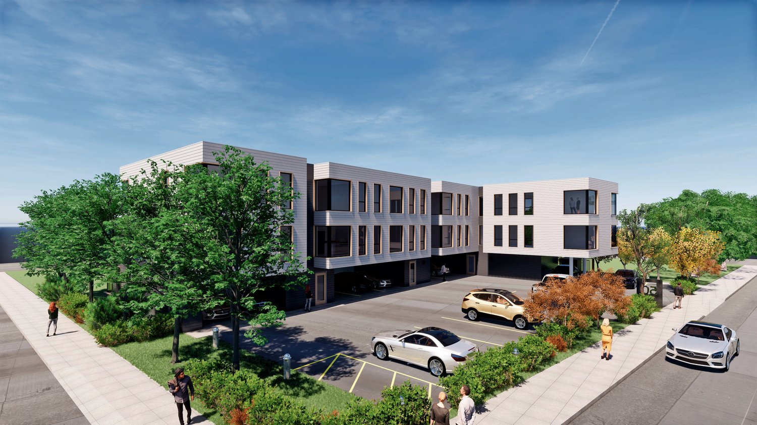 A rendering of the 17-unit luxury apartment building proposed for the corner of Roosevelt Avenue and Cochran Place. The developer is seeking tax breaks from the Town of Hempstead Industrial Development Agency, after the village zoning board approved the project over the protests of Nassau County planners.