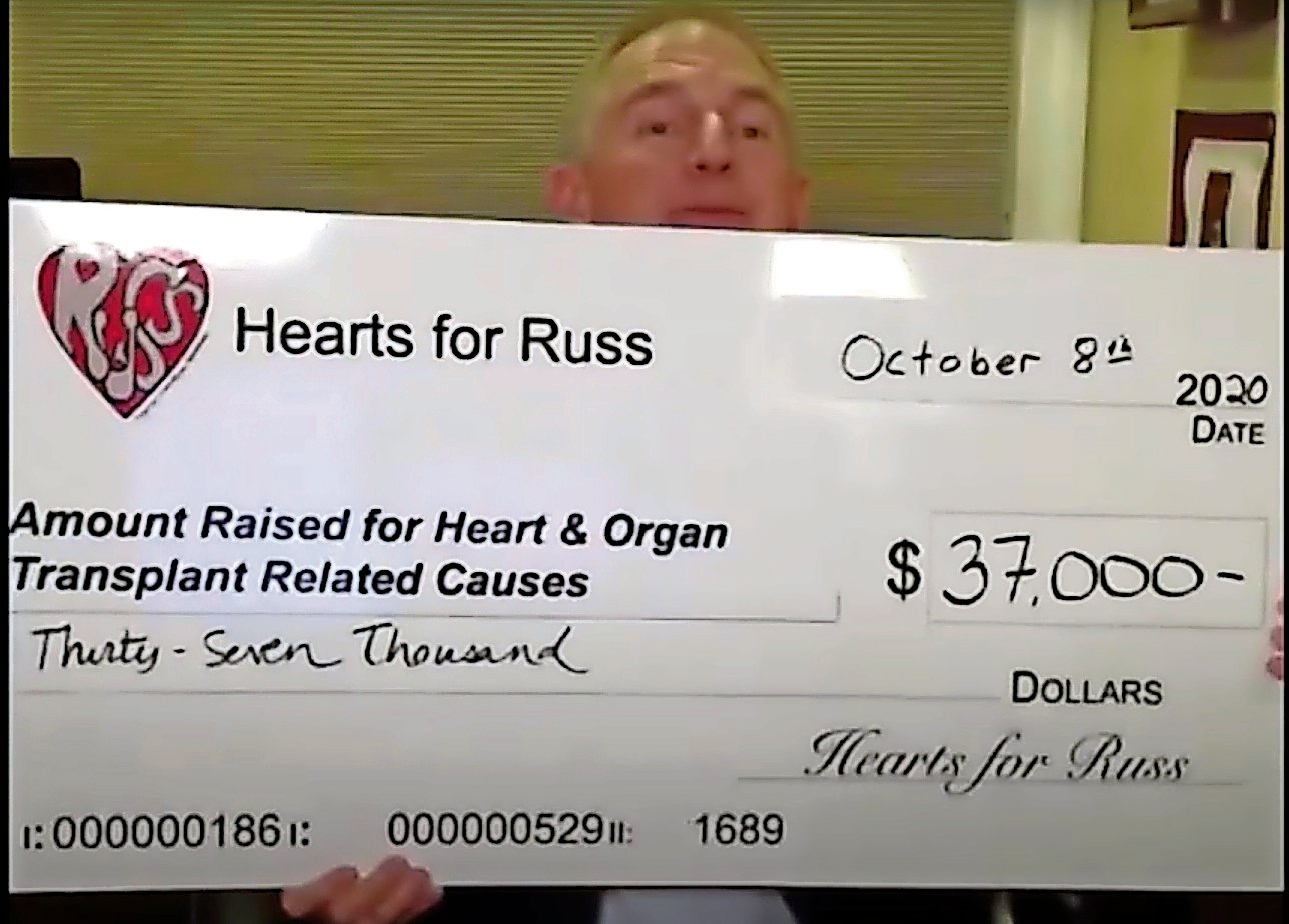 The Hearts for Russ virtual fundraiser, on Oct. 8, raised $37,000 for organ donation organizations, the nonprofit’s president, Doug Housman, announced.