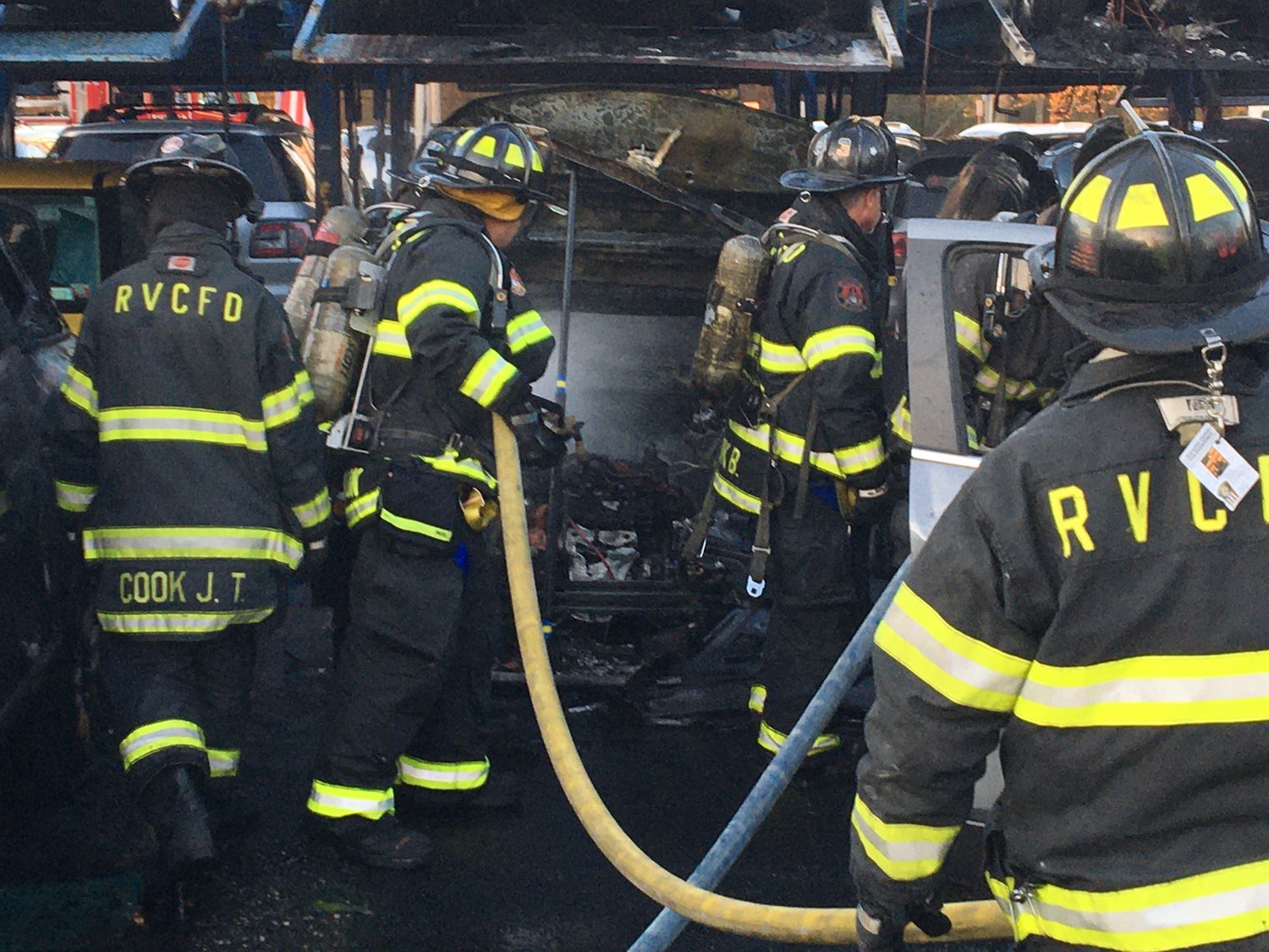 Members of the Rockville Centre Fire Department responded to a car fire at Karp Automotive on Sunrise Highway.
