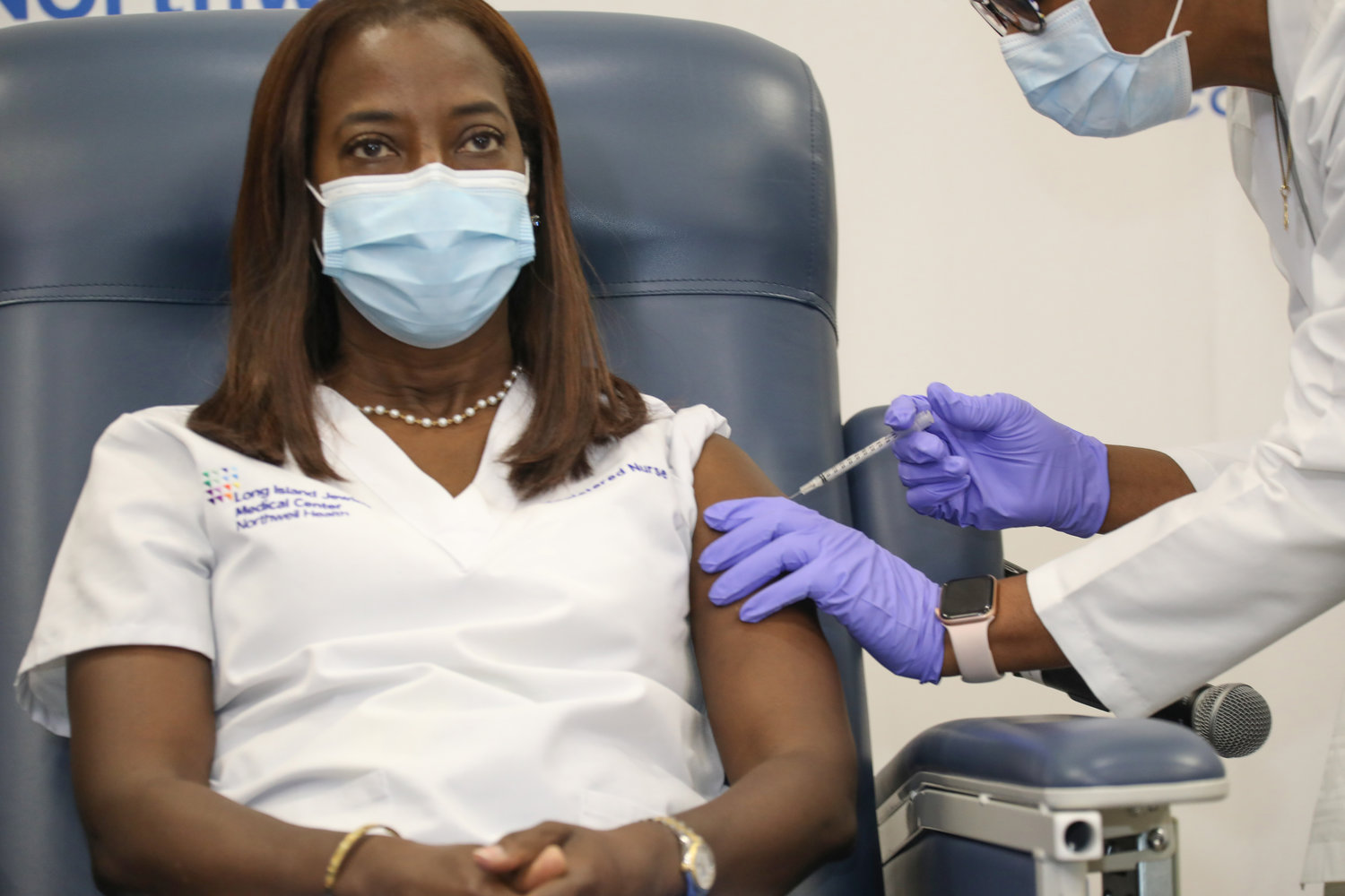 Northwell Health nurse Sandra Lindsay, of Port Washington, became the first person in New York state to receive Pfizer’s Covid-19 vaccine on Monday.