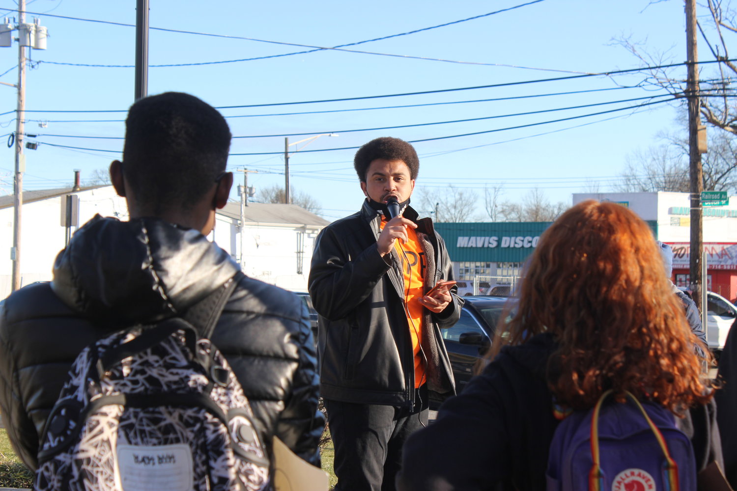 Black Lives Matter protesters gathered at the Wantagh Long Island Rail Road station last Saturday in response to the violence at the U.S. Capitol on Jan. 6. Terrel Tuosto, 28, of West Hempstead, addressed the group before they marched through Wantagh.