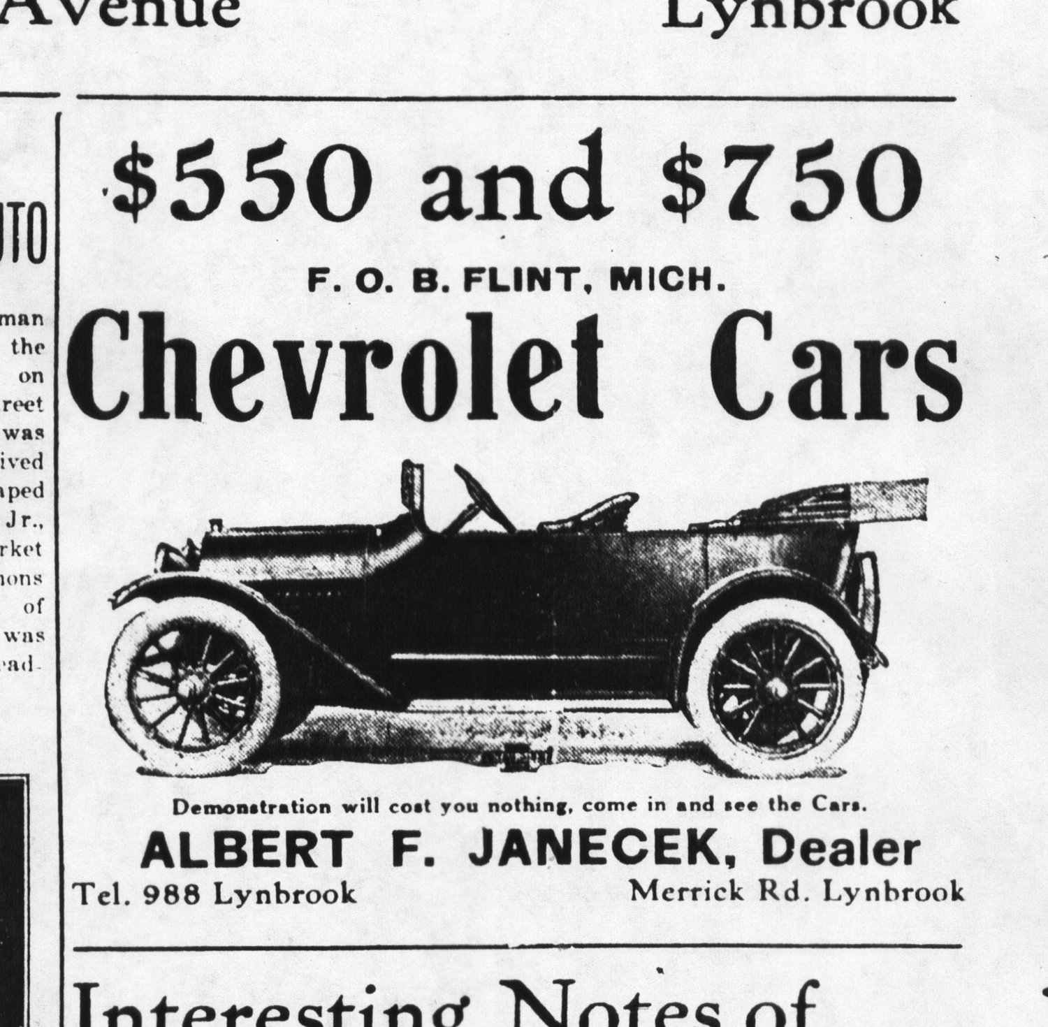 Automobile advertisement in the New Era newspaper in 1916.