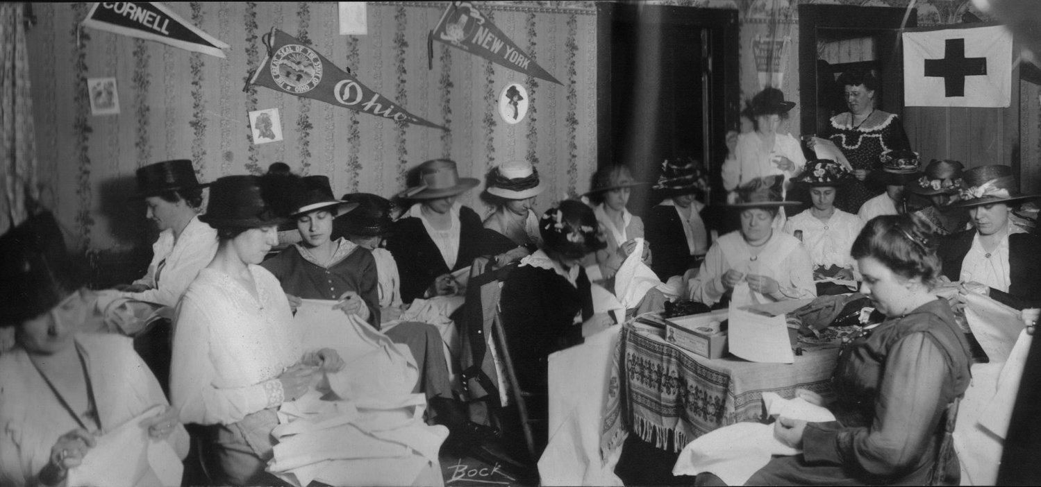 The Dorcas Club of Lynbrook on 1917, rolling bandages for World War II.