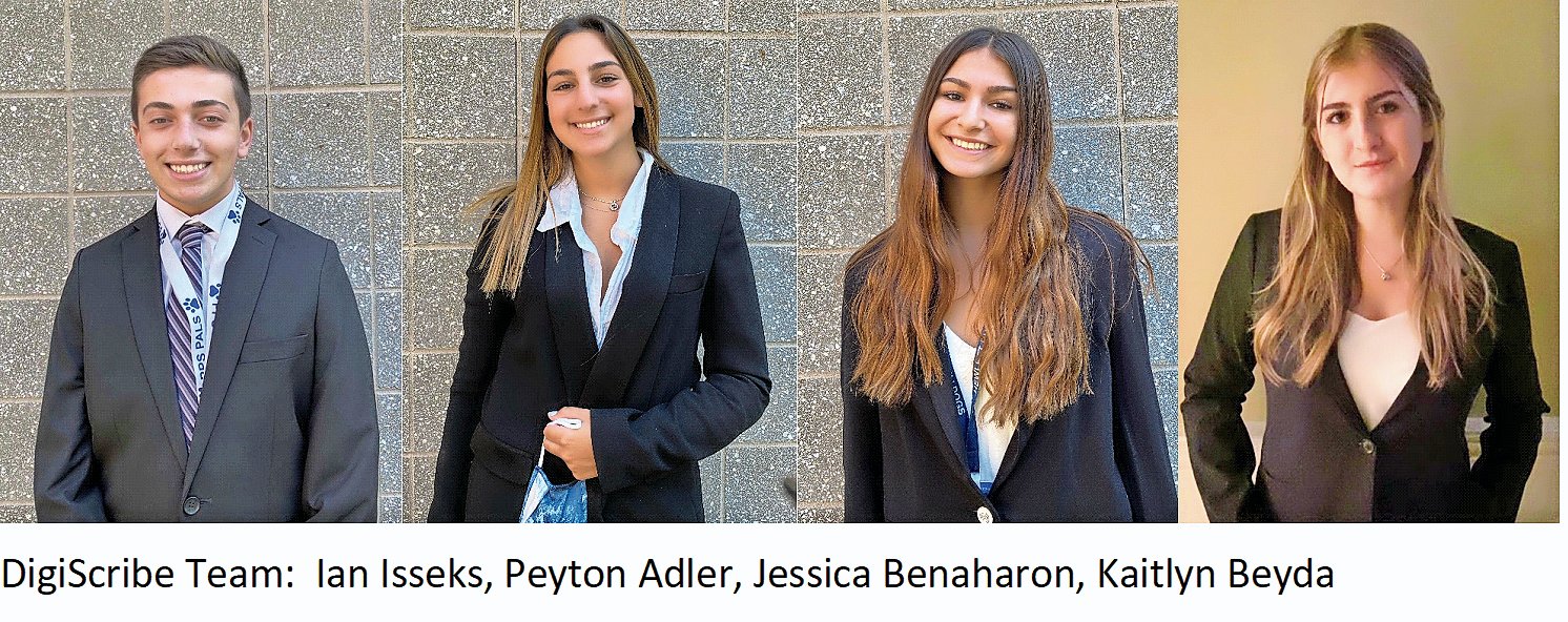 DigiScribe is Hewlett High students Ian Isseks, Peyton Adler, Jessica Benaharon and Kaitlyn Beyda, are finalists in the Virtual Enterprises National Business Plan Competition.