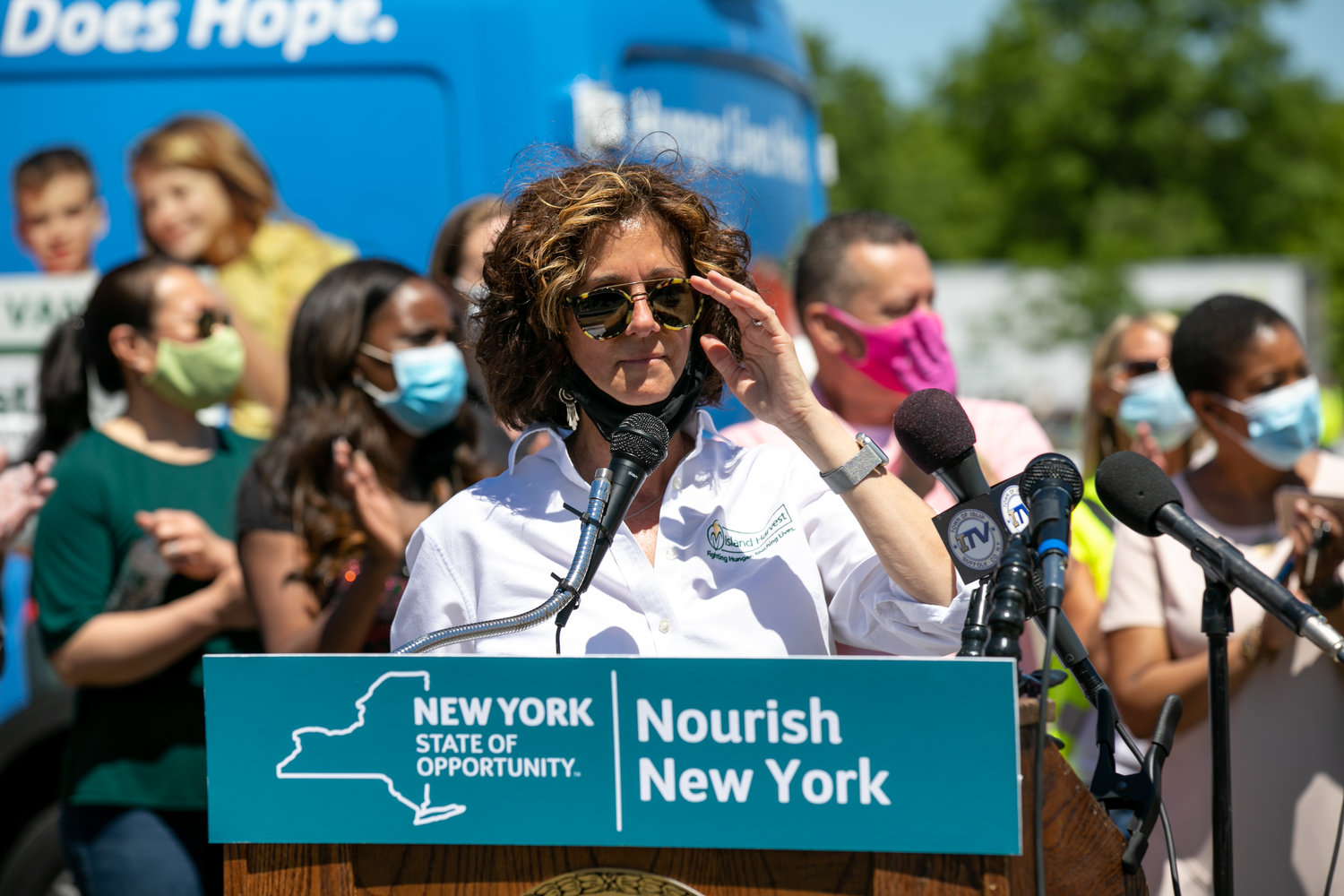 Randi Shubin Dresner, president & CEO, Island Harvest Food Bank, kicked off a food distribution last year sponsored by Nourish New York, a statewide initiative that brought surplus New York state produced dairy, meat and produce to food insecure people across Long Island and the state. 