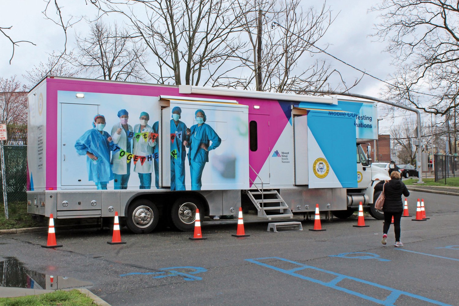The Town of Hempstead’s “Vaxmobile” was parked outside of the Elmont Senior Center on April 1.