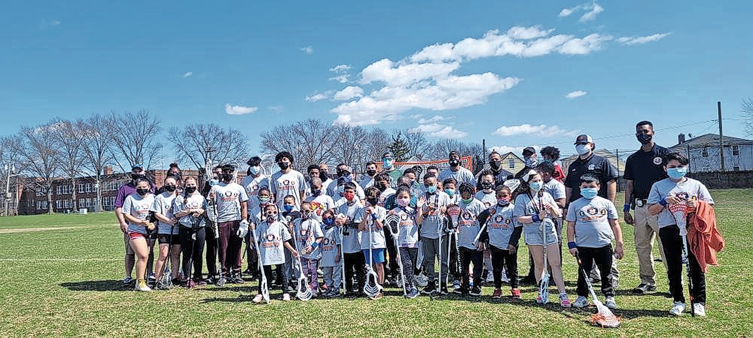 More than 30 elementary-age children participated in the Elmont PAL’s one-day lacrosse program, taught by Elmont and Sewanhaka players.