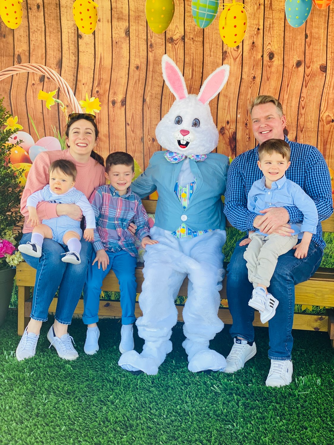 The McGinnis family met the guest of honor, the Easter Bunny at Rolling River.