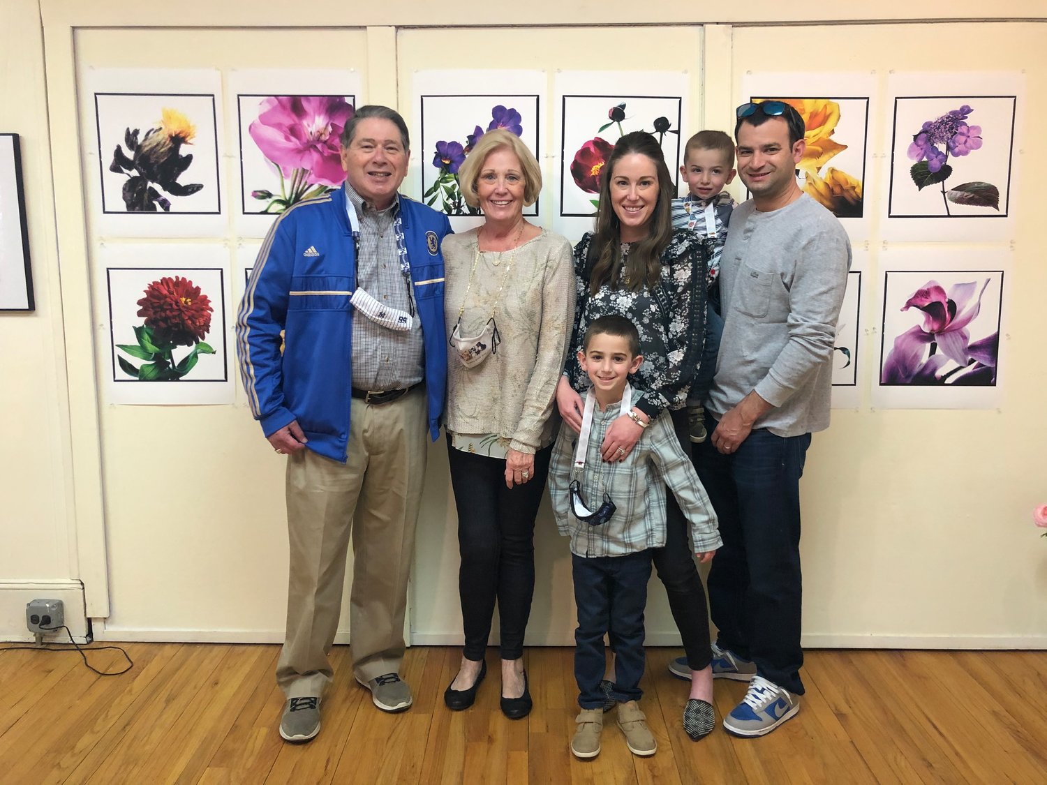 The extended Glueckstein family — from left, Fred and Eileen Glueckstein, and Deb, Drew, Jason and Max Wachtler — went to see the Eric Kamp exhibit at the Sea Cliff Village Museum. Fred Glueckstein is the late Eric Kamp’s brother-in-law.