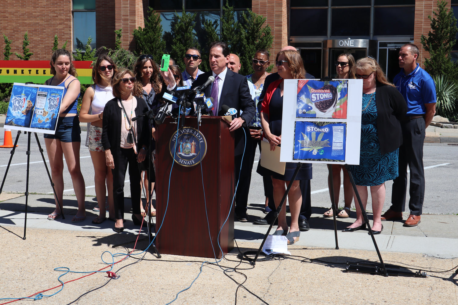 Officials urge the state health department to ban delta-8 after being alerted of packaging that resembles popular cookie brands for kids. Kaminsky displayed a common delta-8 product, which can be purchased at some local convenience stores.