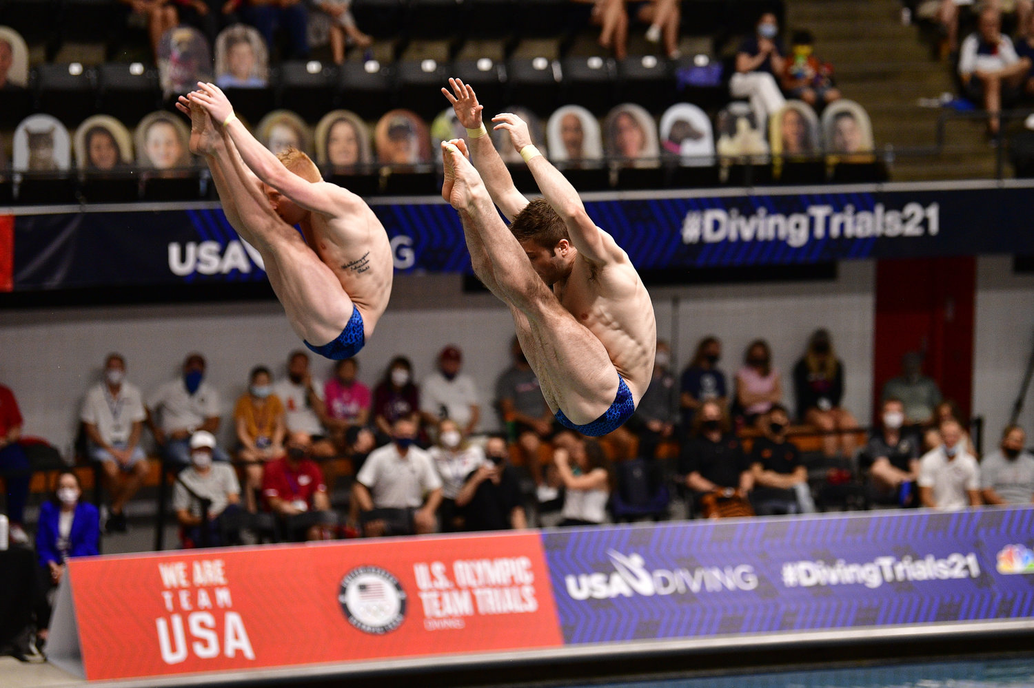 Andrew Capobianco, left, and partner Michael Hixon at the Olympic trials in Indianapolis. The duo scored a silver medal in the men’s Synchronized 3m Springboard Final at the Tokyo Olympics.