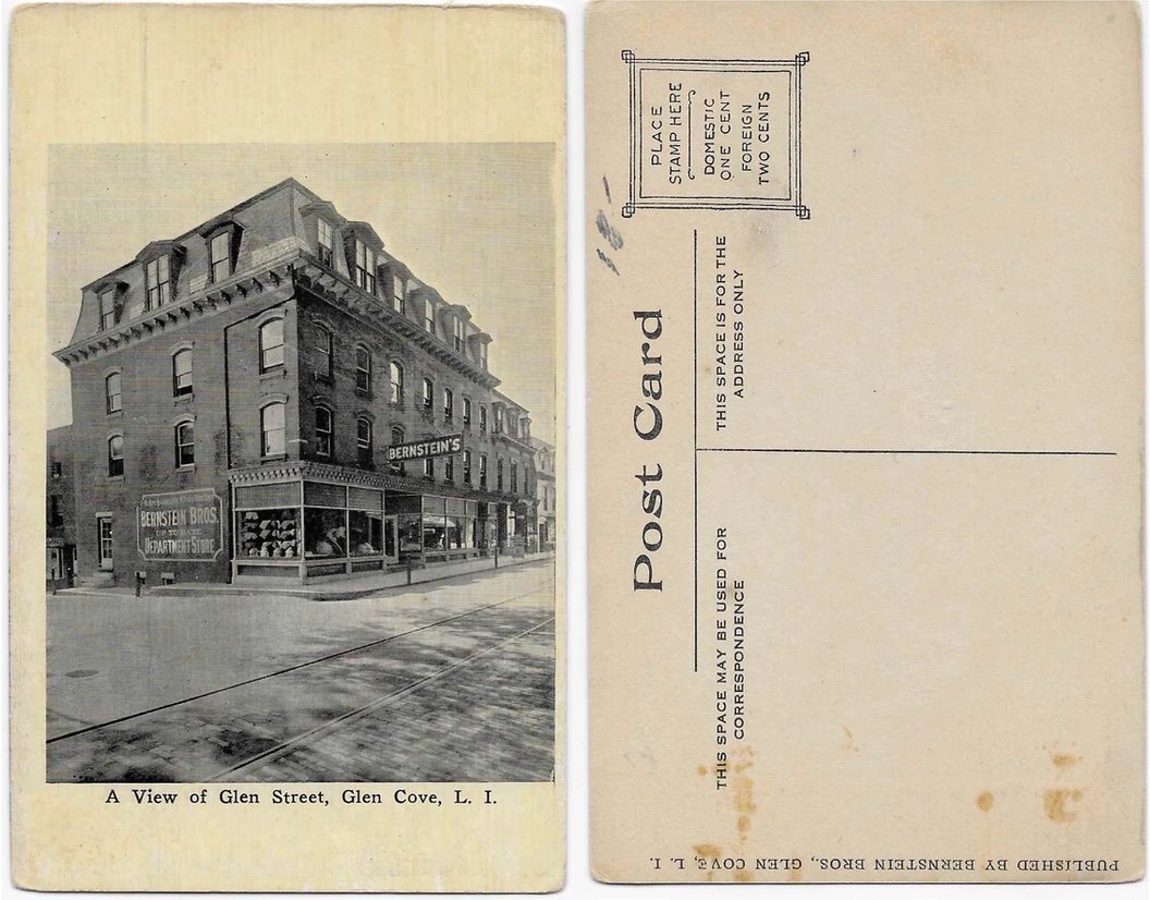 A Glen Cove postcard, circa 1910, that highlights Bernstein’s Department Store that opened in 1897 is part of the Jewish Historical Society of Long Island’s collection.