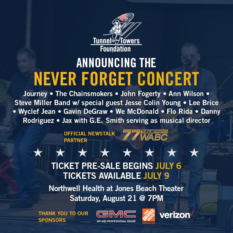 The Never Forget Concert flier indicates that the show will feature notable artists like the Chainsmokers, rapper Flo Rida, country artist Gavin DeGraw and more.