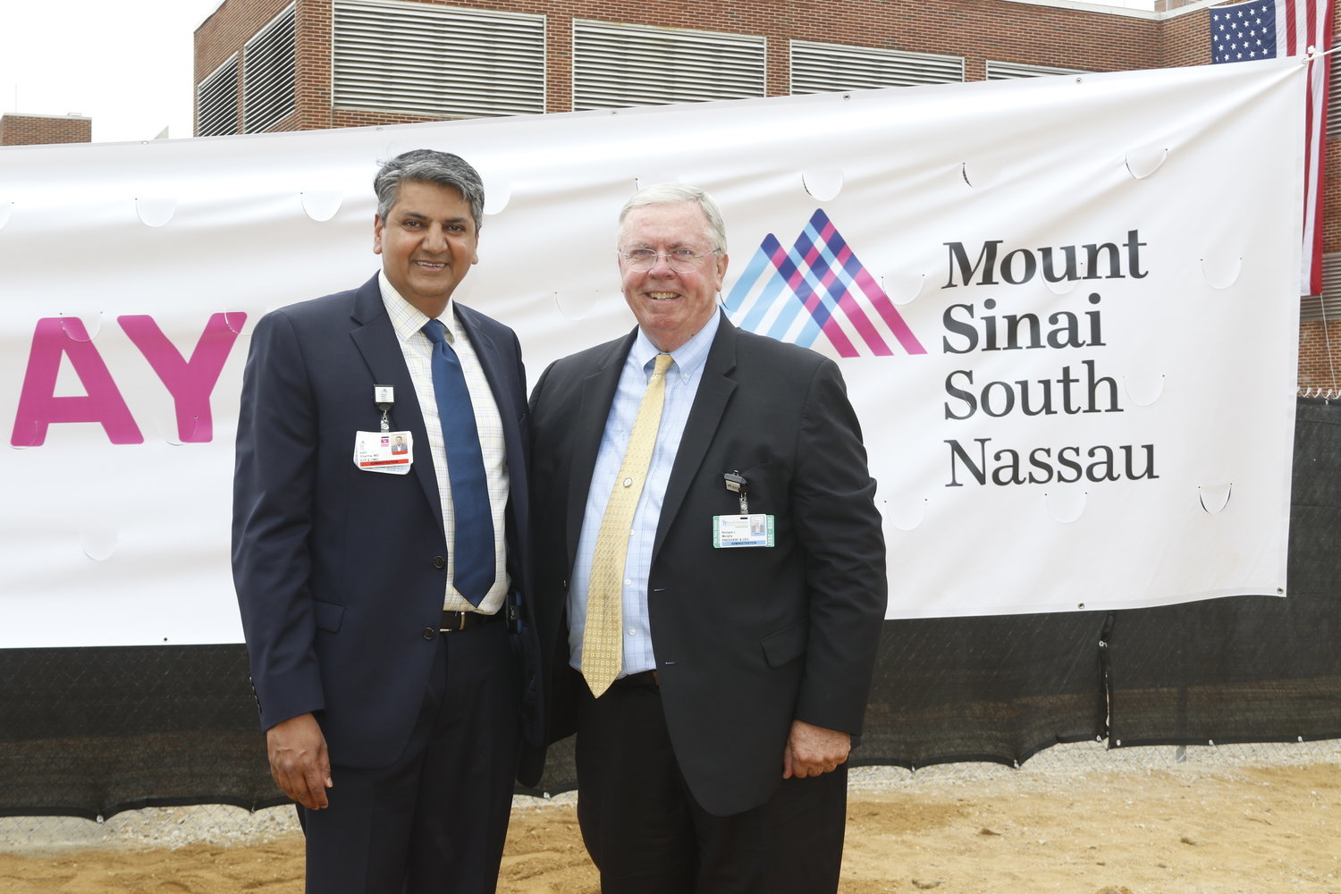 On Sept. 1, Dr. Adhi Sharma, left, took over as president of Mount Sinai South Nassau hospital in Oceanside from Richard Murphy.