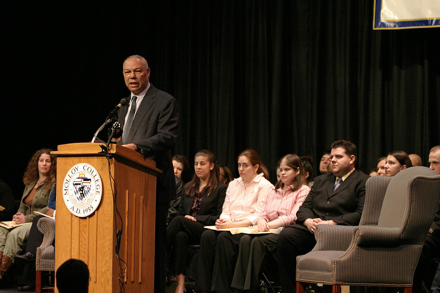 Late former Secretary of State Colin Powell visited Molloy College in 2005.