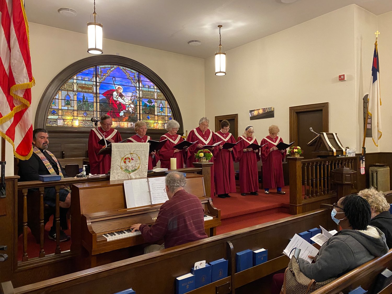 The choir serenades the crowd during the anniversary church service.