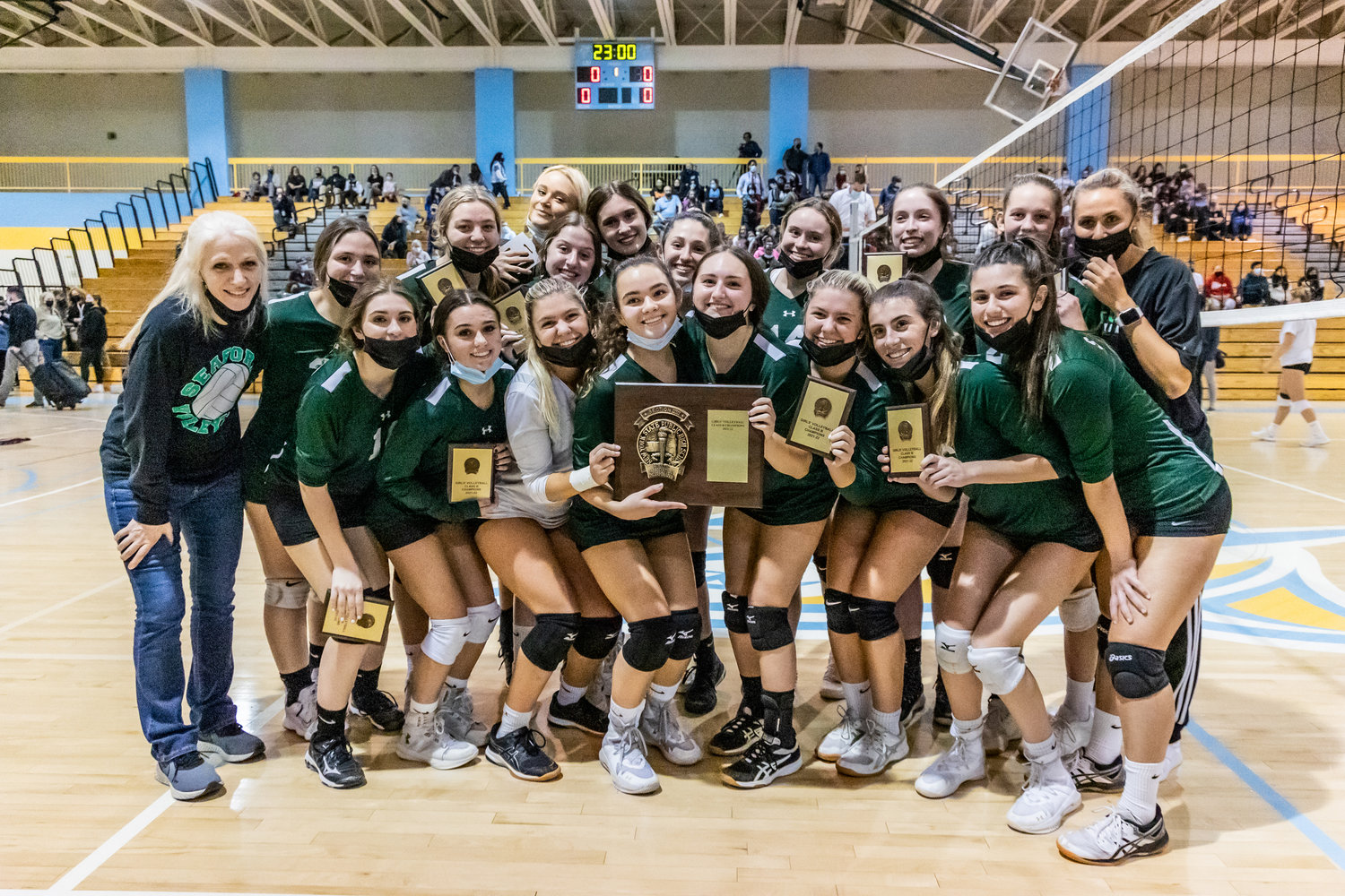 Seaford rallied from two sets down to edge West Hempstead in the Nassau County Class B girls' volleyball championship match Nov. 10 at LIU.
