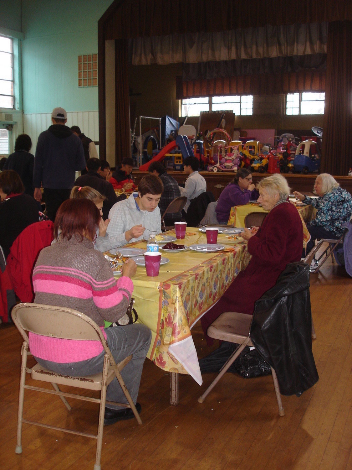 Bethany Congregational Church will not hold its 11th annual Thanksgiving dinner this year because of the coronavirus pandemic. Volunteers will, however, deliver meals to those in need and have them ready for pickup at the church. Above, attendees at the 2019 event.