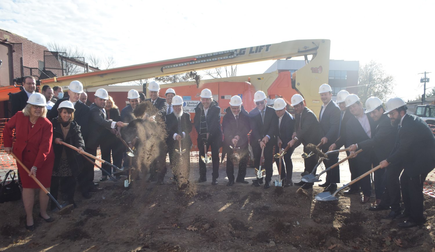 Dirt was flying with the ceremonial groundbreaking for the new Yeshiva of South Shore school building.