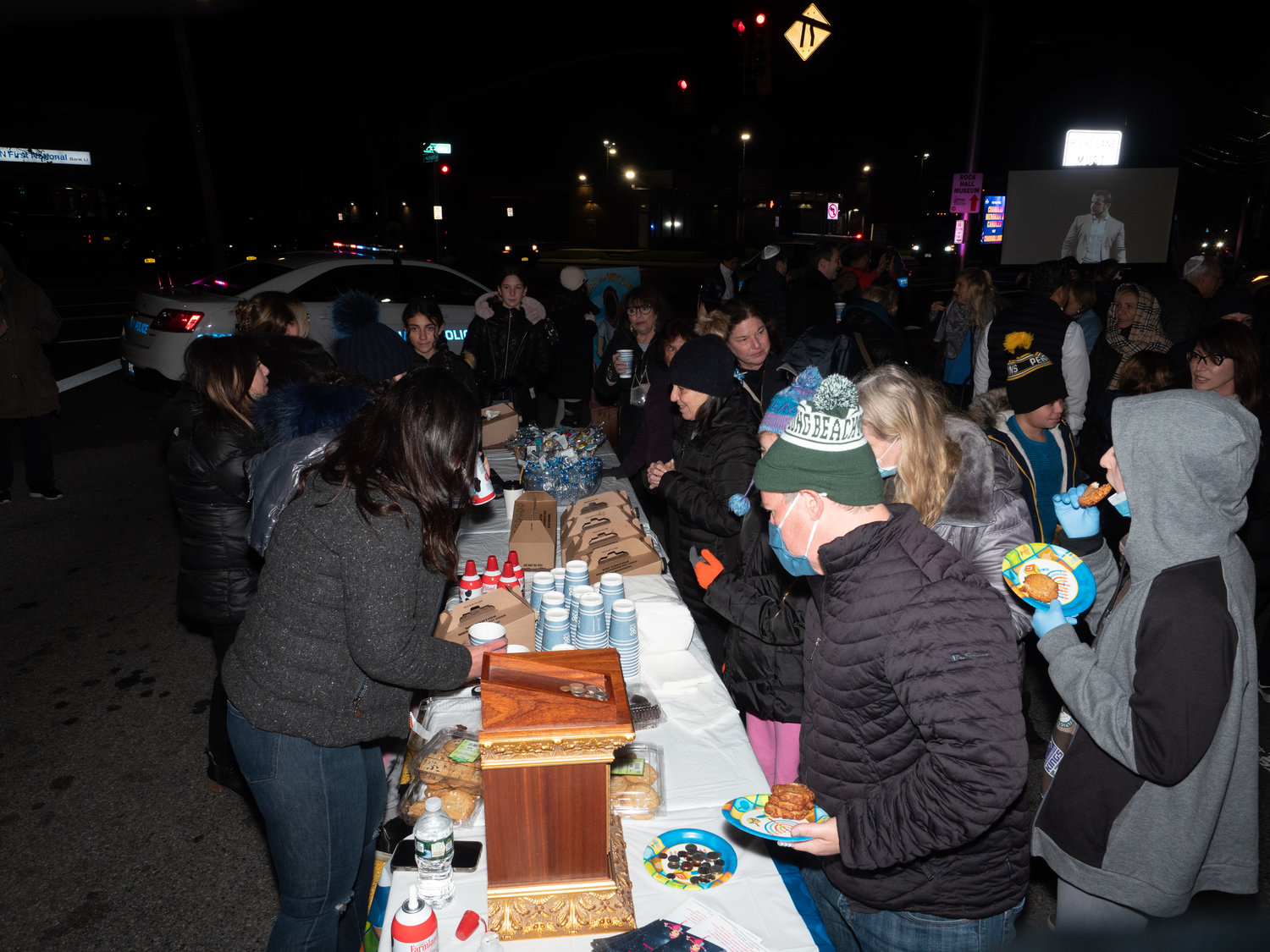 Hot chocolate and the food was going fast at the menorah lighting.