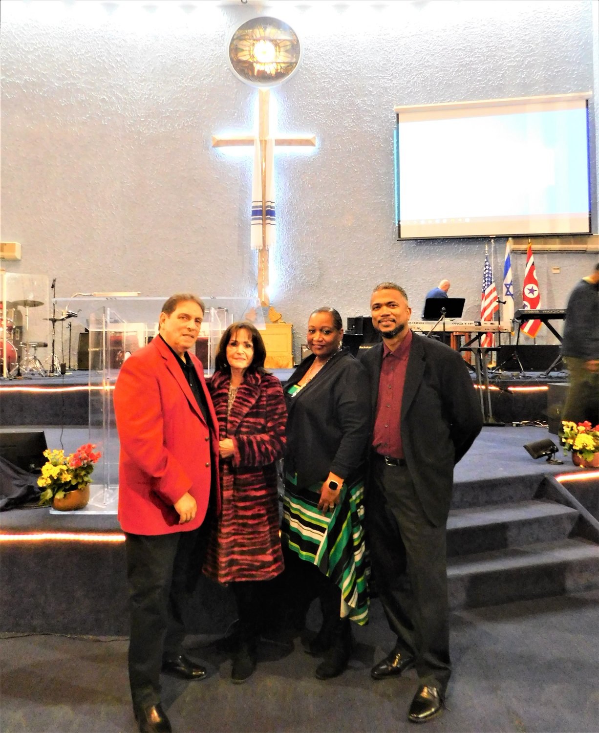 From left, Senior Pastor Gaspar Anastasi with wife Michele; Martine Saint Jean with husband and Lead Pastor Greg Saint Jean.