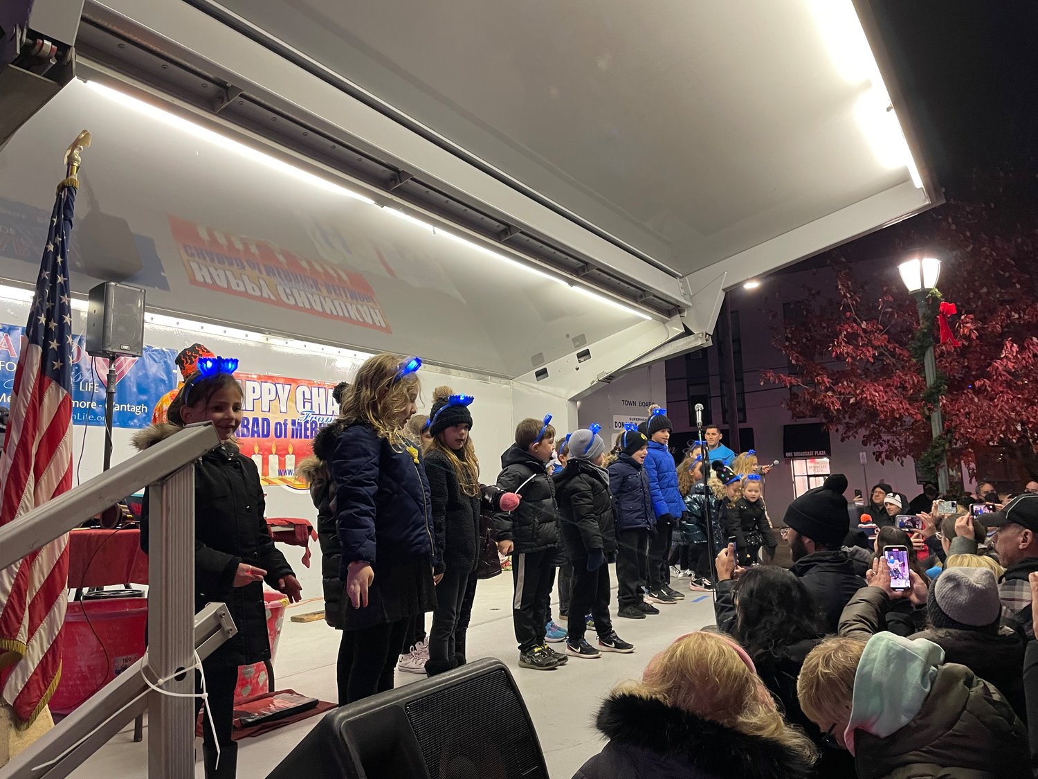 Chabad Center Hebrew School students staged a fun song-and-dance performance after the menorah was lit.