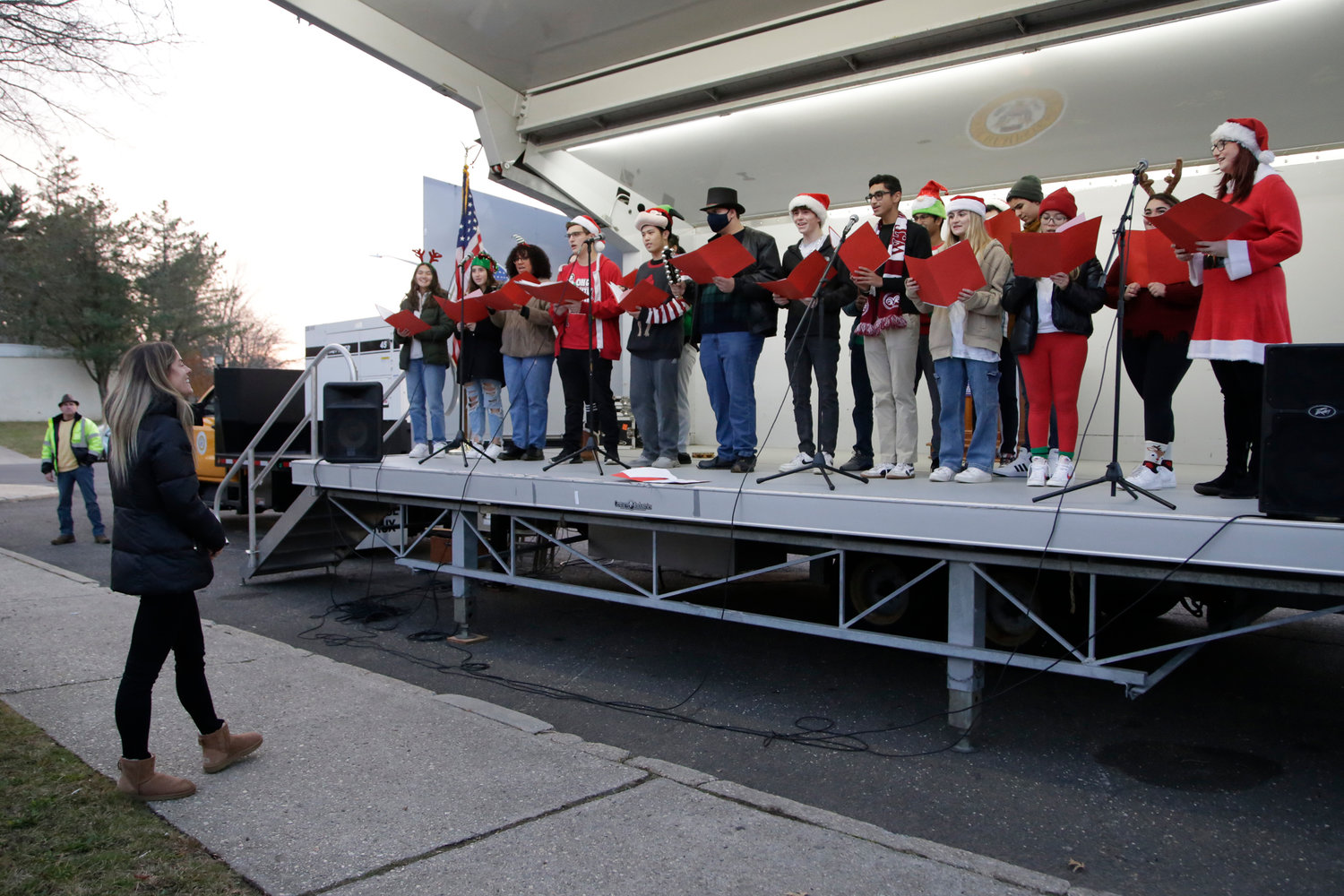 The Clarke select chorale, directed by Kaitlin Meiker, performed holiday songs at the Salisbury tree lighting last Friday.