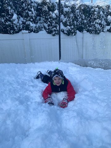 Bradley Madden, 6, had some wintery fun.