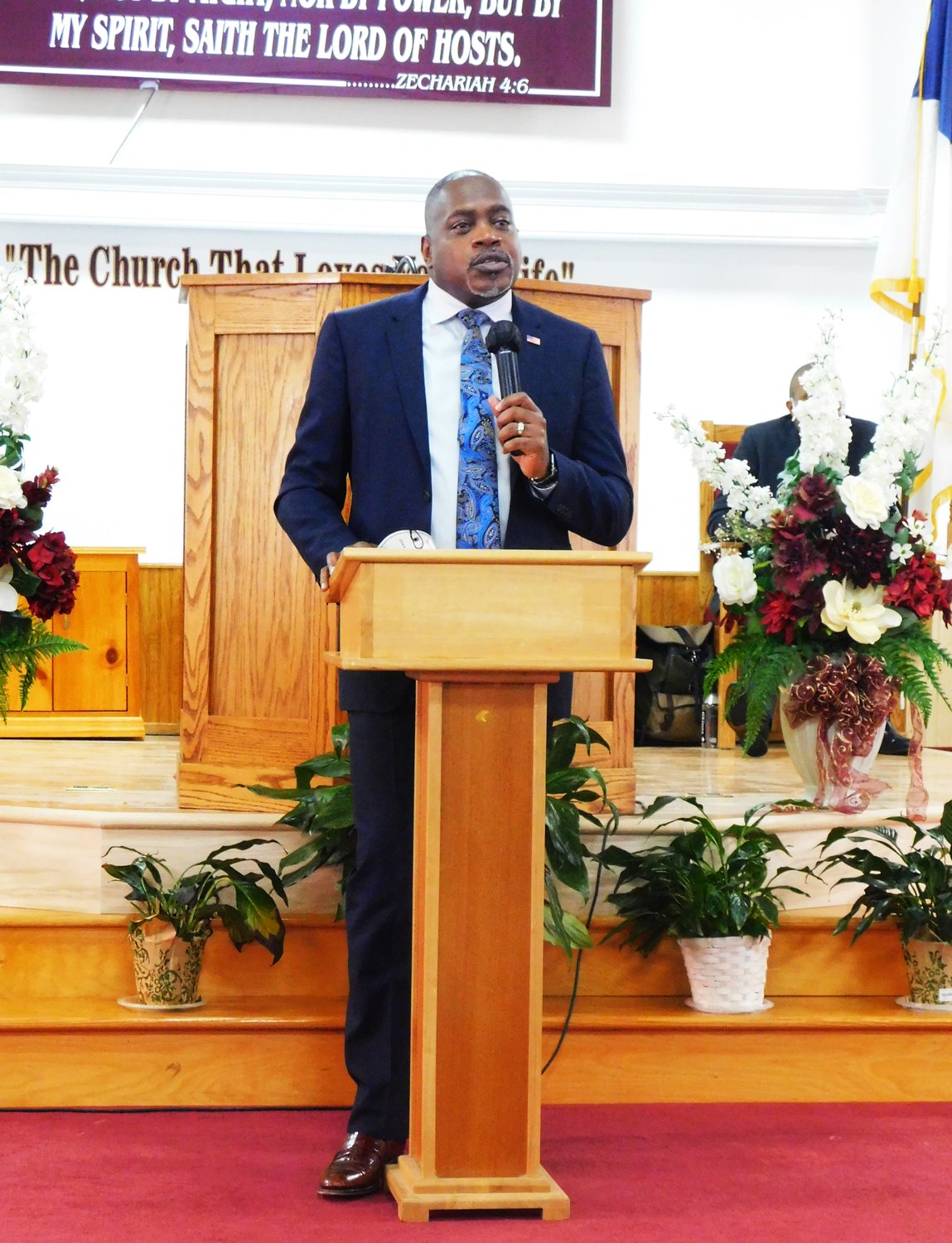 Hempstead Village Mayor Waylyn Hobbs, Jr., welcomed the crowd to the village Martin Luther King Day Jr. celebration at Bethlehem of Judea Church.