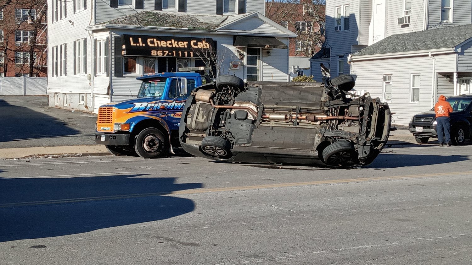 An SUV overturned on Saturday morning in Freeport.