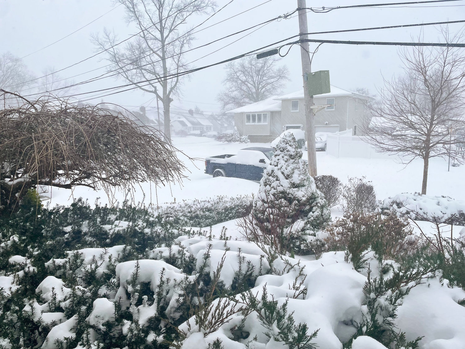 A view of south Merrick amid a nor'easter that slammed into Nassau County Friday night into Saturday.
