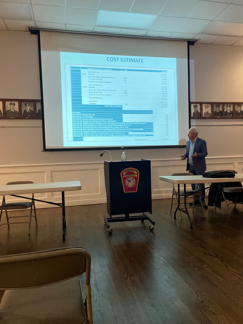 The Inwood Fire District's bond passed 41to 3 on Feb. 8. Above,  architect Frank Relf discussed the itemized costs of the proposed $2.8 million Inwood firehouse expansion at the Jan. 27 informational meeting.