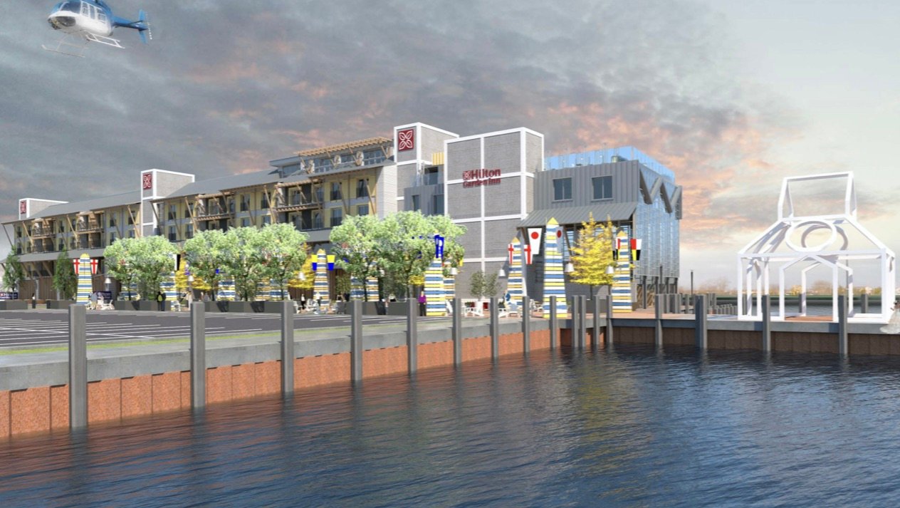 The architect's rendering of the proposed Hilton Garden Inn on the Nautical Mile in Freeport.