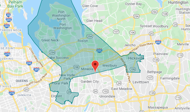 The old State Senate district map split Elmont between District 7 (represented by Sen. Anna Kaplan) and District 9 (represented by Sen. Todd Kaminsky).