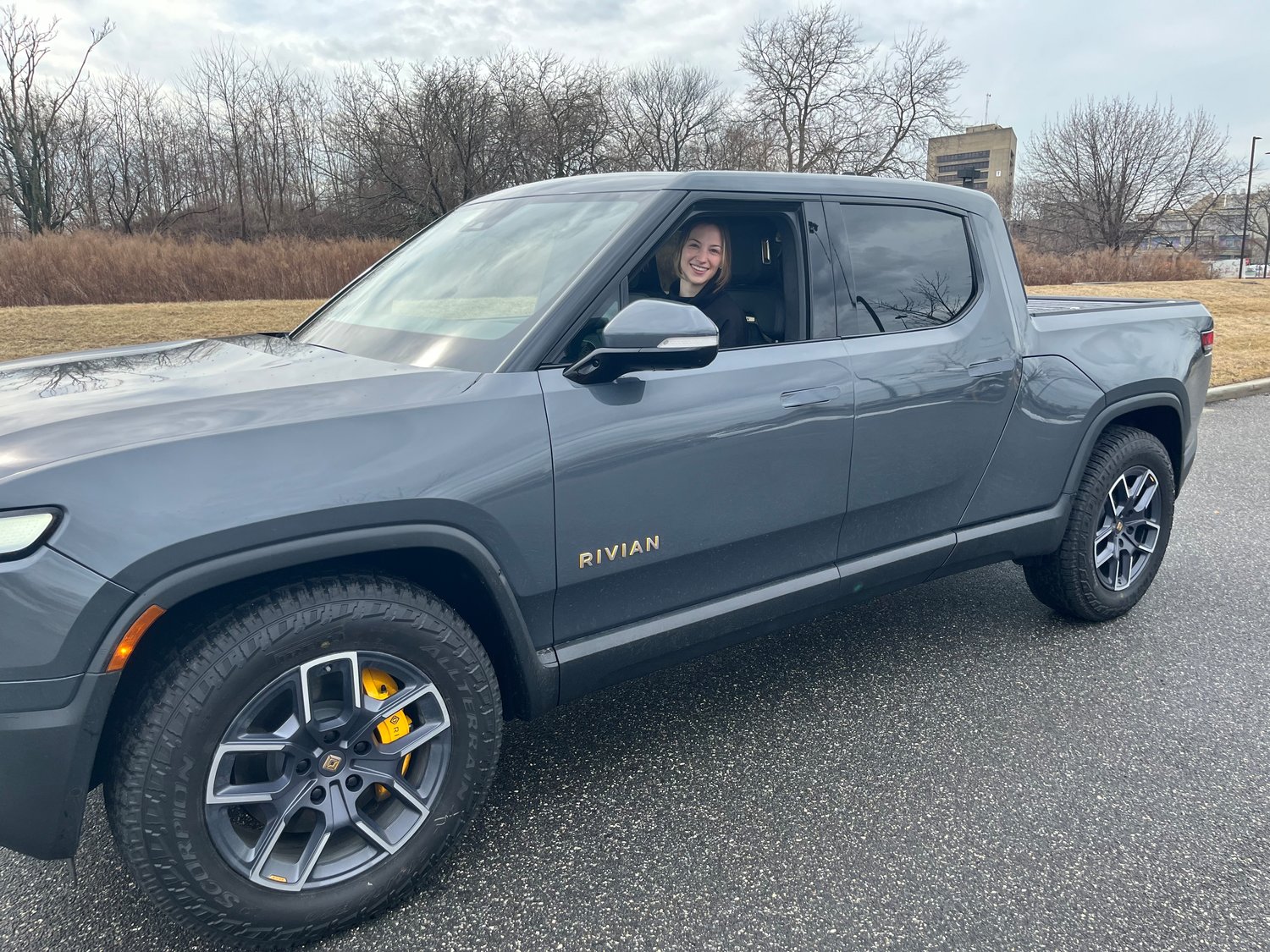 The Rivian pickup truck weighs 6,800 pounds, but on a test drive the ride was smooth and quiet.