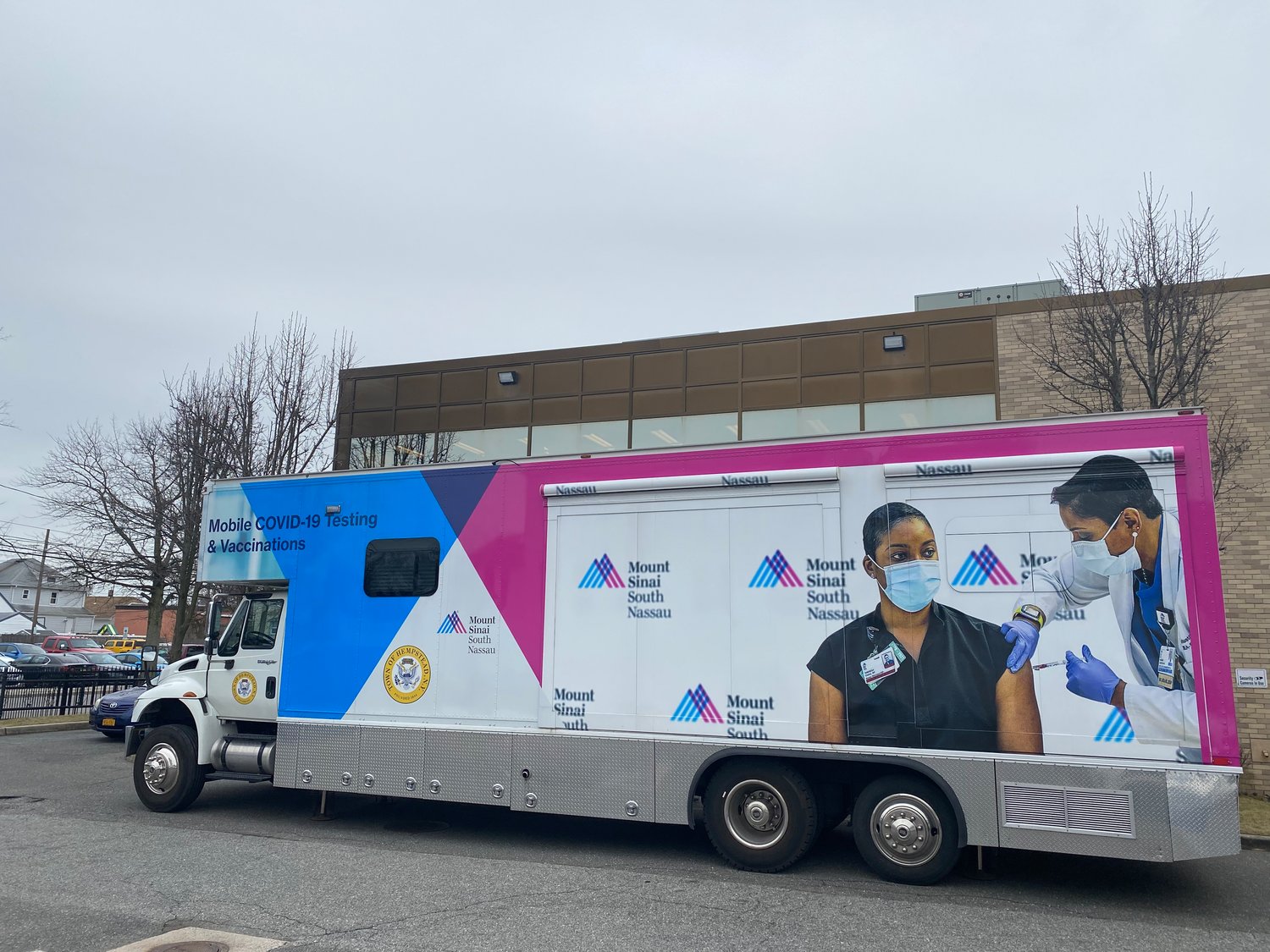 The ‘Vaxmobile,’ a mobile Covid-19 vaccination program that has vaccinated over 11,000 residents of Nassau County, visited the Franklin Square Public Library on Feb. 24.